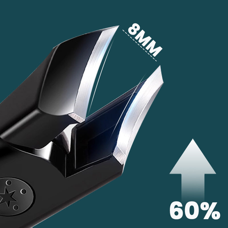 Vinklad nagelklippare med bred mun -- stänkskyddad och kraftig